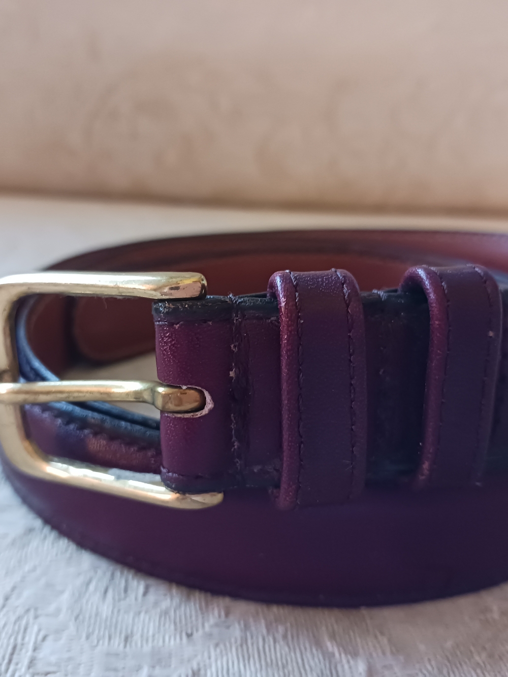 Vtg Coach Sz 38 Burgundy-Brown Leather Belt Solid Brass Buckle Made in NYC 1"